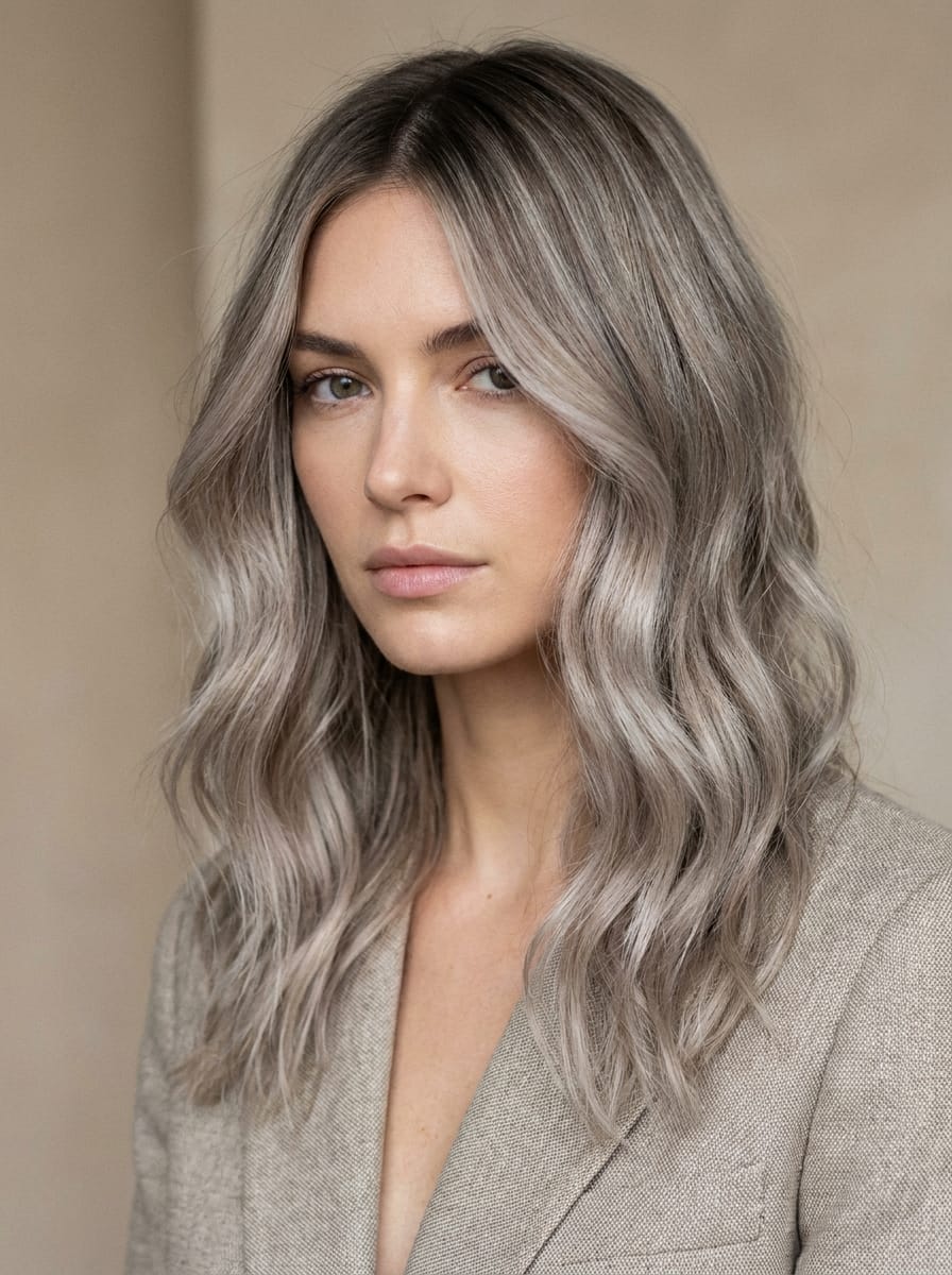 Aschblondes Balayage für einen soften coolen Look - Blondes Balayage